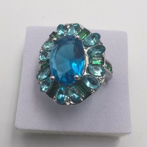 4 CARAT SKY BLUE SAPPHIRE GREEN EMERALD Size6 RING